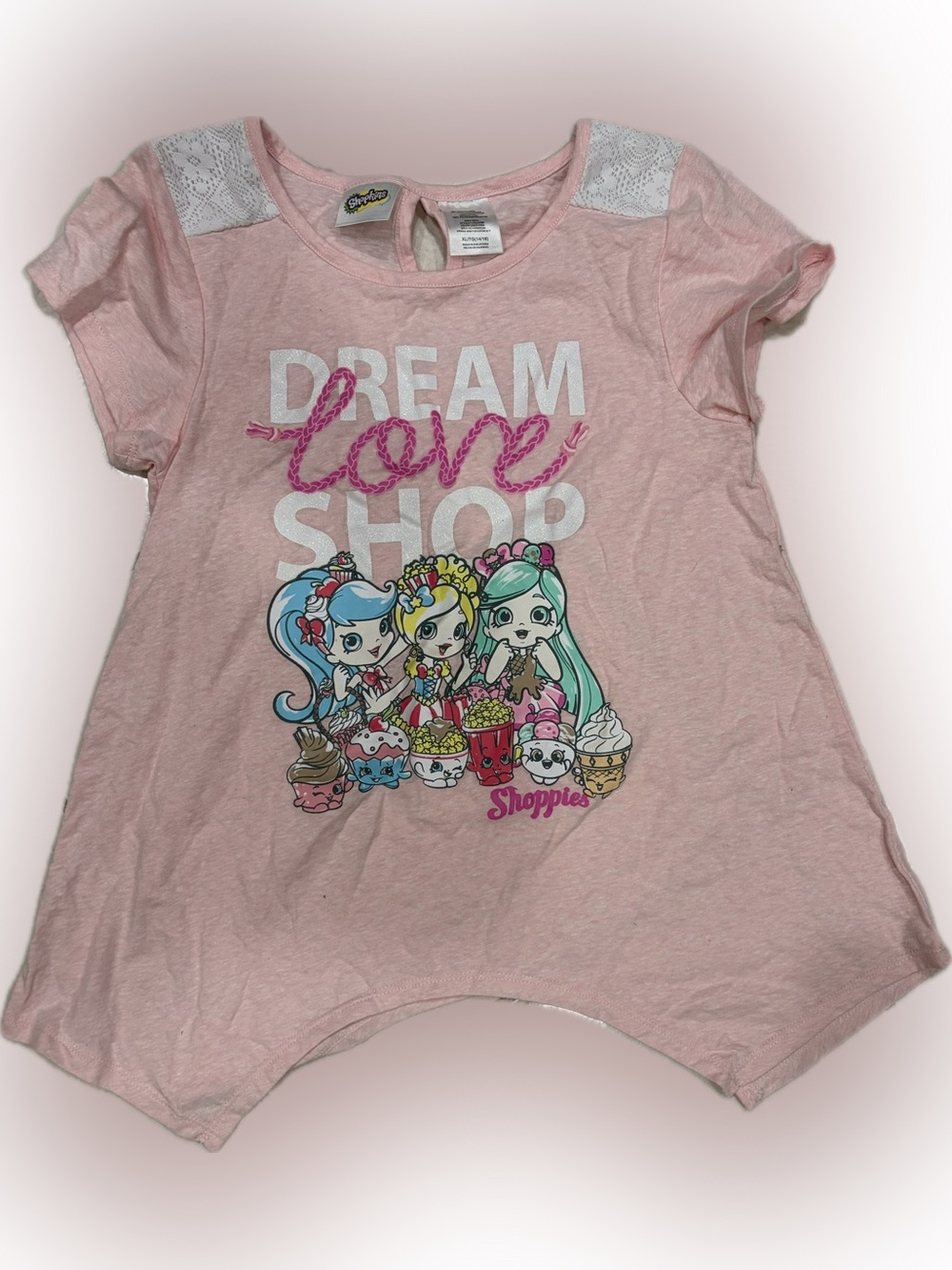 NWT- new Shopkins Pink Graphic 'Dream Love Shop' Tee with Characters